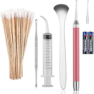 Xuke Tonsil Stone Removal Set Includes 1 Stainless Steel Tonsil Stone Removal Tool, 1 Tonsil Stone Remover with LED Light, 100 Long Swabs andStainless Steel Tongue Cleaner Scraper (small)