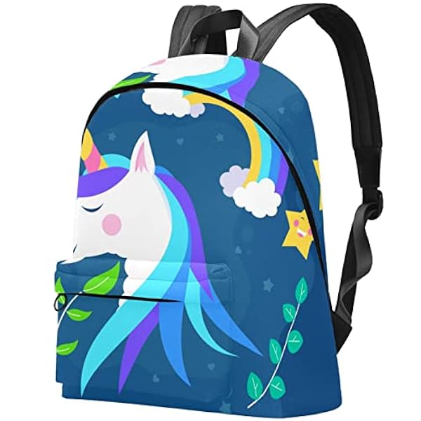 Eenhoorn buste omringd door bloemen maan sterren grote canvas rugzak college school mannen en vrouwen, Multicolor