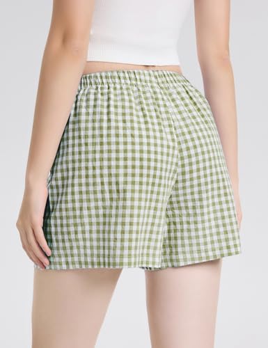 Image of LOMON Boxer Shorts for Women Summer Gingham Pajamas 2026 Lounge Sleep Pj Plaid Shorts Y2K Beach Bottoms with Pockets