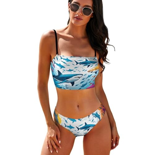 Bikini Sets Shark Women's Swimwear Cute Bathing Suit Ruched High Cut Swimsuit Summer S