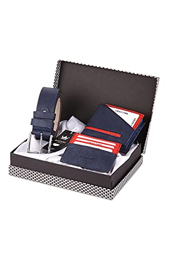 BADANG Original Design Wallet, Belt, Credit Card Holder Gift Accessory Fashion Set, Card Holder and Belt Set (maximum additional 5 cards) (Set of 3) (120cm belt) (Blue)