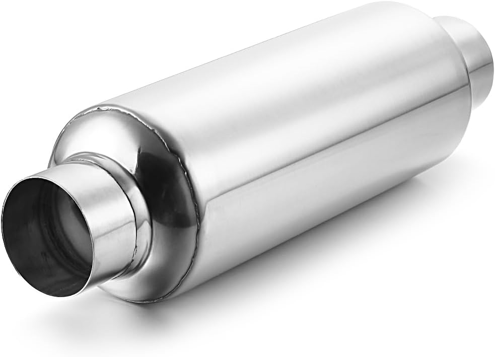 LCGP 2.25" Inlet Universal Resonator, 2.25" Outlet 13.77" Overall Length Stainless Steel High Performance Muffler, Polished, Pass-Thru Design