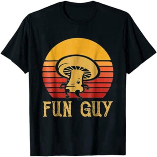 R1 Fun Guy Mushroom Retro Vintage Sunset Mens T-Shirt, Negro , XXL