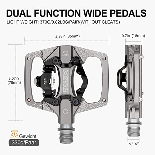 Mzyrh Mtb Mountain Bike Pedals 3 Bearing Flat Platform Compatible With Spd Dual Function Sealed Clipless Aluminum 9/16" Pedals With Cleats (Ti) #TOP6