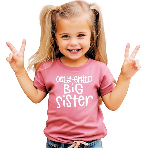 Olive Loves Apple Only Child to Big Sister Sibling Announcement Shirts for Baby and Toddler Girls Sibling Outfits2