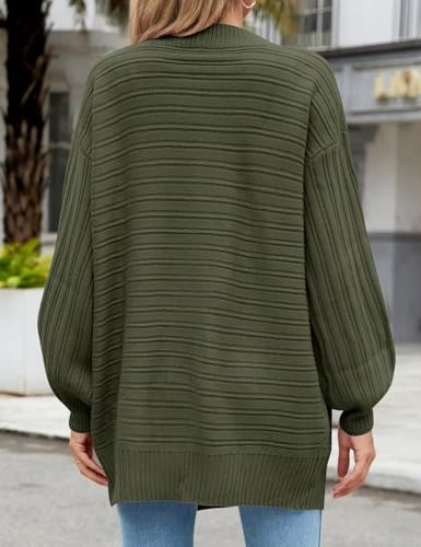 MONNURO Womens Plus Size Cardigan Sweaters Cable Knit Open Front Puff Long Sleeve Fall Coat with Pockets4