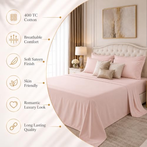 Image of LINENWALAS 100% Cotton 400 TC Standard Size Pillow Cover Set | Long Staple Imported Egyptian Cotton | Cloud-Soft, Breathable & Skin-Safe | Oeko-TEX Certified Bedding (18x28 inch, Set of 2, Blush)