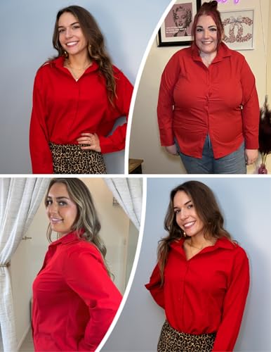 Image of IN'VOLAND Women Plus Size Button Down Shirts Long Sleeve Office Work Blouse