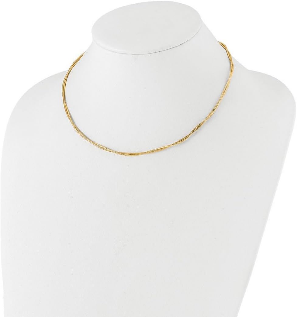 JewelryWeb 1.2mm 14k Solid Yellow Gold Polished and Sparkle-Cut Twisted 2-strand Neckwire Necklace 17 Inch Strand Necklace for Women