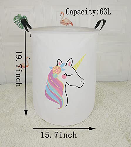 Image of Collapsible Kids Laundry Basket Clothes Hamper, Foldable Storage Organizer Bin, Toy Clothes Storage with Handles for Boys Girls Bedroom, Room Decor Unicorn