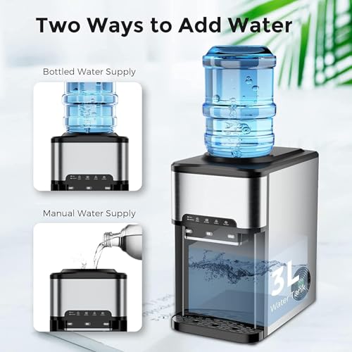 FZF Ice Maker Machine Countertop, 3 in 1 Portable Ice Maker with Hot/Cold Water Dispenser, 12 Cubes in 7 Mins Stainless Steel Nugget Ice Maker, 44Lbs in 24H Ice Cube Maker for Home Bar/Camping/RV