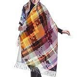 ESASAM Seaside Boat - Bufanda cálida con flecos de cachemira con hojas de coco, súper suave, cómoda y agradable al tacto, Celosía de sarga de colores, Talla única