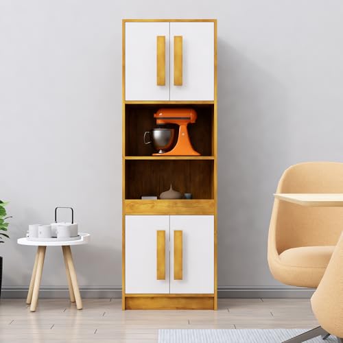 Image of Bniture Multipurpose Crockery Cabinet | Engineered Wood Kitchen Cabinet Modern with 4 Doors & Shelves | Crockery Unit for Dining Area | Kitchen Crockery Cabinet for Home | Giant Wood & Frosty White