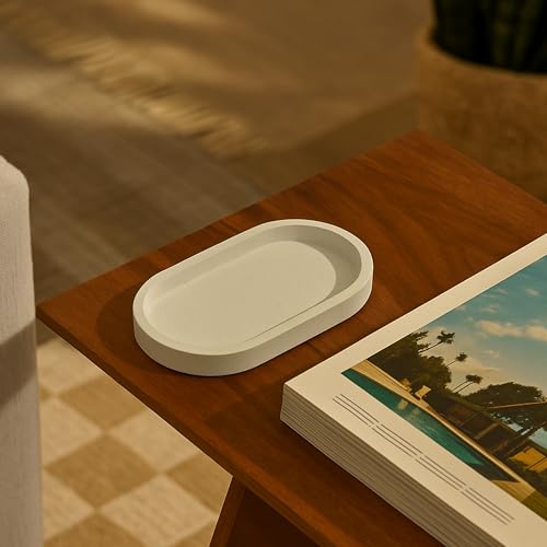 Image of Oval trinket tray for Jewellery, Bathroom Organizer Tray, Makeup and Table Organizer (18.8x10.5x2cm) (White)