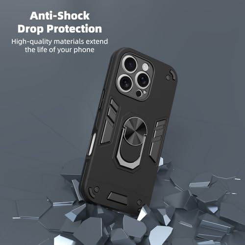 Image of NDCOM for iPhone 16 Pro Case | Premium iPhone 16 Pro Cover for Protection and Style | Shockproof Ring Holder Case Black