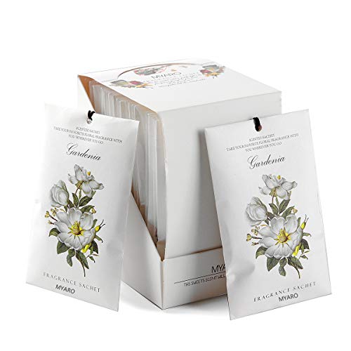 MYARO 12 Packs Gardenia Scented Sachets for Drawer and Closet, Long-Lasting Home Fragrance Sachet for Lover