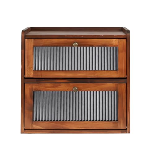 Txmyxgs 2 Niveles Panera De Bambú De Dos Con traer Cierre MagnéTico, Ventanas Transparentes De 2 De Almacenamiento De Pan De Gran Capacidad,Con VentilacióN,36.5 x 24 x 34 cm (Marrón)