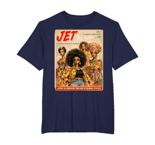 Afro Glamour – Vintage Black Women Cover Art T-Shirt, Men's Big and Tall, Navy Blue, 3X Tall