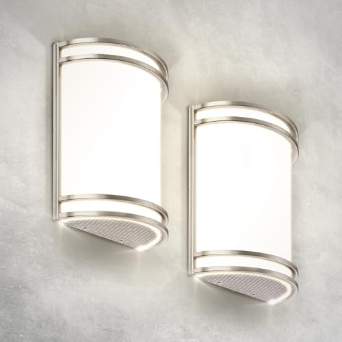 Image of ASD Indoor LED Wall Sconce Lights - 10 Inch 15W Brushed Nickel Modern LED Wall Sconces Hardwired - ETL Dimmable 3000K 4000K 5000K Adjustable Sconce Light Fixture for Bedroom, Hallway, 2 Pack