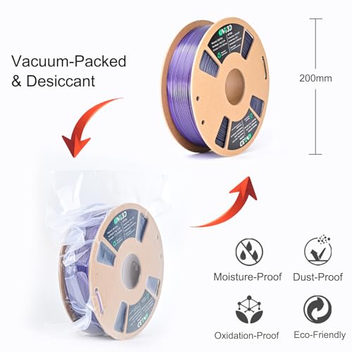 Image of OVV3D Silk PLA Filament 1.75mm, Dual Color PLA Filament 3D Printer Filament, Black Purple 3D Printing Filament + /-0.02mm, 1kg Spool /2.2lb