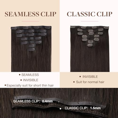 Image of GOO GOO Clip in Hair Extensions Real Human Hair, Remy Human Hair Extensions Clip ins for Women, Natural Human Hair, 14inch 110g 7Pcs, 2A Light Brown