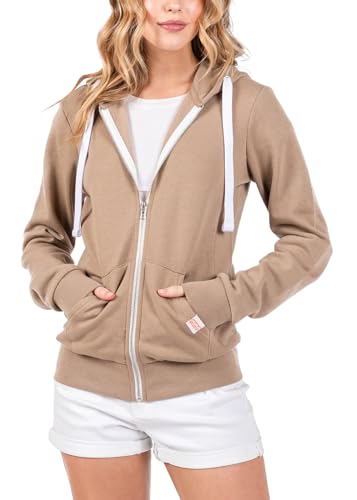 Urban Look Womens Active Long Sleeve Fleece Zip Up Hoodie (Medium, Sand)