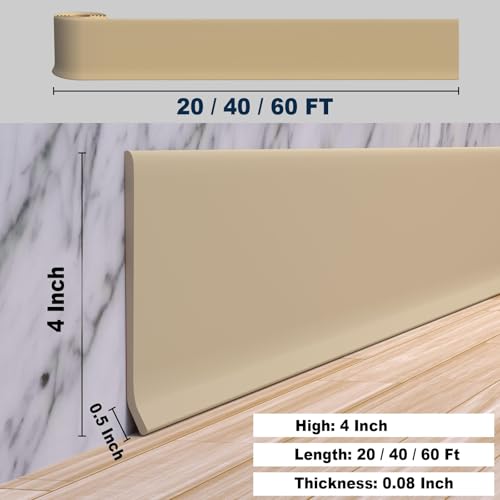 Duzzy Flexible Baseboard Molding Trim, 4 Inch(W) x 60 Feet(L) Peel and Stick Rubber Wall Trim Molding, Self-Adhesive Vinyl Wall Base Cove Base by Duzzy - Image 2