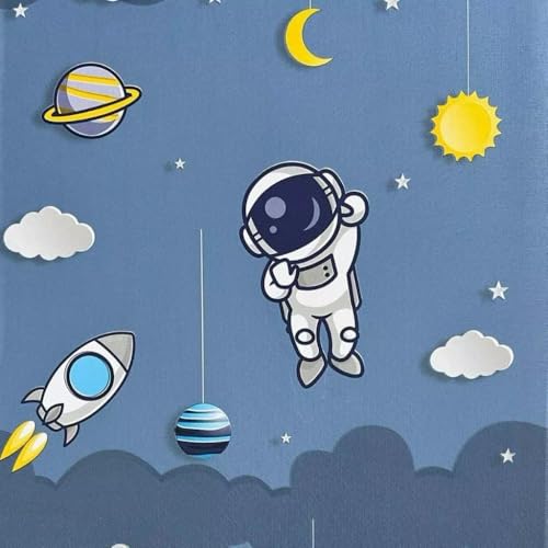 Genérico Papel de Parede Astronauta, Azul, 5 Metros x 45cm, Adesivo Autocol...
