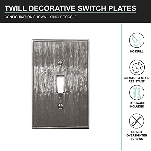 Questech Décor Single Duplex Electrical Outlet Cover Wall Plate, 1-Gang Single Switch Plate Standard Size Receptacle Cover, Decorative Wall Plate Twill Texture, Brushed Nickel Finish, 3 Pack #TOP6