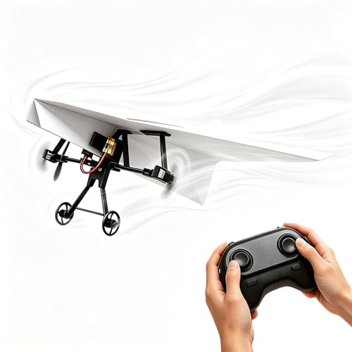 Image of BRRRRT RC Paper Airplane Kit, DIY Remote Control Airplane with Gyro Stabilizer, Dual Propellers, Lightweight Foldable Easy to Fly for Hobbyists & Beginners