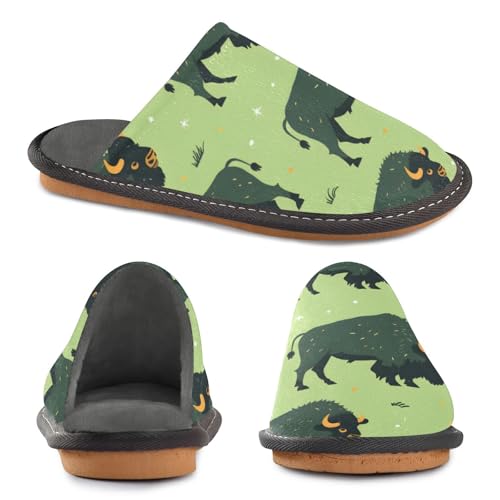 Slippers for Women Bison Pattern on Green Background Soft Fuzzy Women's Slippers Indoor and Outdoor Shoes2