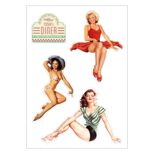 Planche A4 de stickers Pinup retro 50's autocollant adhésif scrapbooking - E30