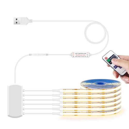 LRGBST 5V USB COB LED Strip, 6 Rolls 1M warmwhite COB LED Strip Light with Remote Control Dimmer for Acoustic Panels Cabinet Shelves Showcases Shelf Kitchens Lighting