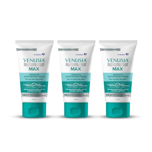 Image of Dr. Reddy's Venusia Max Intensive Moisturizing Cream | Dermatologist Recommended for Dry to Very Dry Skin | Clinically proven for up to 24 hrs. Moisturization | For Face & Body | Cocoa Butter, Mango Butter & Aloe Butter | 150 g (Pack of 3).