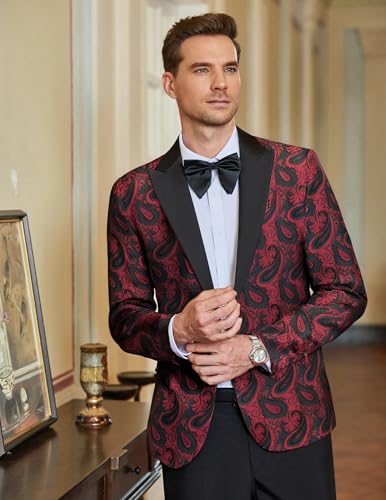 COOFANDY Mens Gold Tuxedo Paisley Jacquard Suit Jacket Dinner Party Prom Wedding