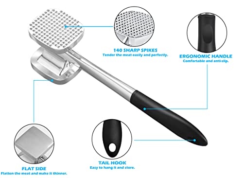 Foto von YADIMI 28cm Fleischklopfer Doppelseitig Fleischhammer, 140 Stacheln Fleischklopfer Doppelseitig, für Rindersteak Schweinefleisch Hähnchen Fisch Zartmachen und Stampfen