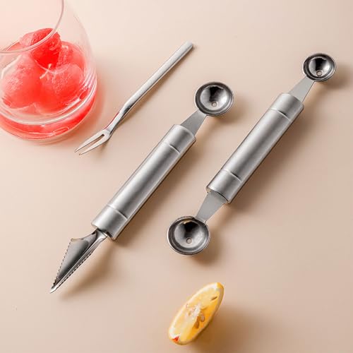 Vroxdrez 2 Pcs Outil à Découper les Fruits Cuillère à Melon Inox Multifonction Cuillère Melon Boule Parisienne Ustensiles de Cuisine pour Bille de Melon Carving Salade Bricolage