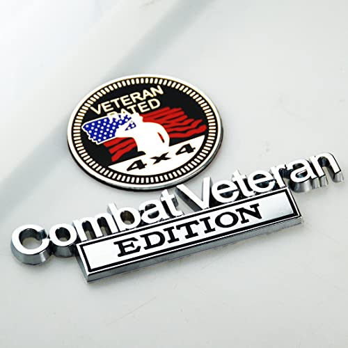 Image of Set of 2 Combat Veteran Edition & 4x4 Rated Metal Automotive Emblem 3D Decal Badge Nameplate for Universal car Truck (Chrome Black)