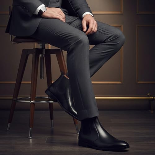 Image of HAYES LONDON Chelsea Boots For Man | Genuine Leather High-Top Slip-On Shoes | Comfortable Formal Shoes for Men | Stylish Office, Party & Casual Wear Fashion Boots