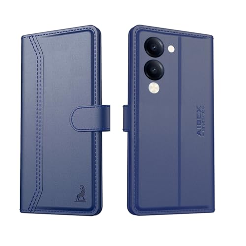 Image of AIBEX Compatible for Vivo T4 Lite 5G / iQOO Z10 Lite 5G / Vivo Y19 5G / Vivo Y19e Flip Cover Leather Finish | Inside TPU with Card Pockets | Wallet Stand | Complete Protection Flip Case -Blue
