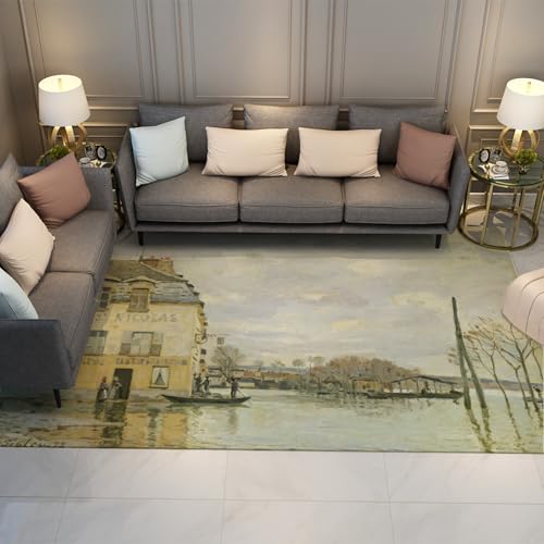 BYLEEHOMED Alfred Sisley Style Tapis 60x120cm Flood à Port Marley Tapis avec Support en Caoutchouc pour la Maison Classique Vintage Tapis Décor de Ferme