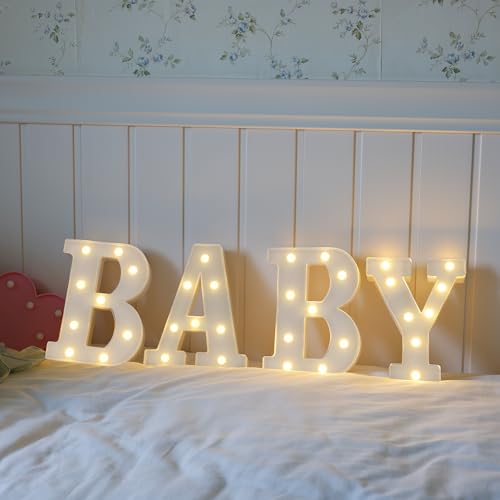 Image of BABY Marquee Letter Lights, LED Light Up Letters for Baby Shower | Baby LED Light Sign, Battery Powered Lighted Letters for Party Table Centerpieces, Home Bedroom Nursery Wall Decor