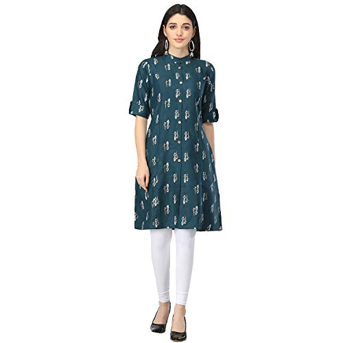 Image of Leriya Fashion Kurti for Women || Slub Rayon Foil Printed Short Round Kurta for Women || Fancy Kurti || Collage || Formal Office Wear Kurtis for Women || Stitched Kurti ||