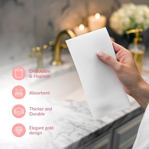 Image of Prestee 100 Linen Feel Disposable Paper Towels - Hand Towels for Bathroom - Cloth-Like Napkins for Weddings, Events, and Dinners - Paper Napkins Ideal for Home, Office - White, 12 x 17 Inches