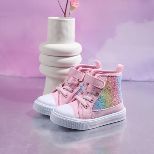 Girls High-top Canvas Shoes Toddler Casual Sneakers Kids Glitter Upper Footwear Non-Slip Sole Shoes2