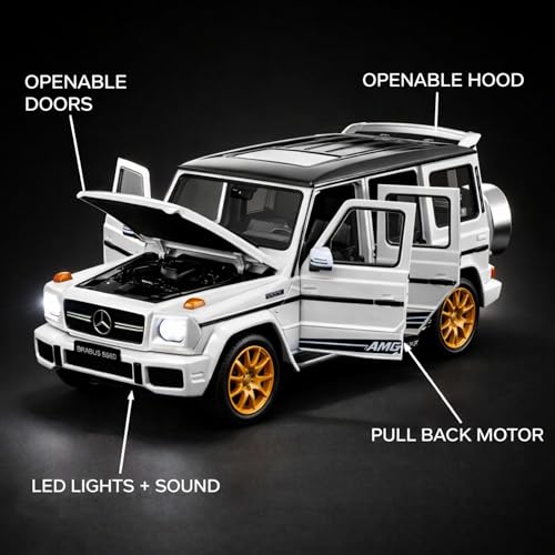 Image of 1:24 Scale Mercedes-Benz G 63 G Wagon Diecast Metal Car Model with Openable Doors & Bonnet, Light & Sound, Detailed Interior, Collectible SUV Toy for Kids & Adults (20 cm)