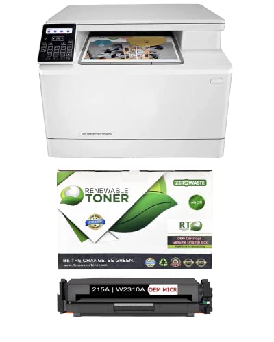 RT M182nw Color Laser Pro MFP Wireless MICR Printer Bundle com 1 cartucho de toner de tinta MICR modificado RT 215A W2310A para cheques de impressão (2 itens)