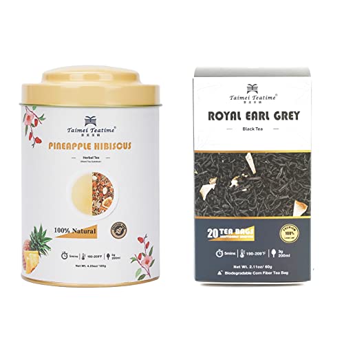 Taimei Teatime Pineapple Hibiscus Herbal Tea Loose Leaf(120G) Bundle With Organic Citrus Bergamot Earl Grey Black Tea Bags(20Pics) #TOP25