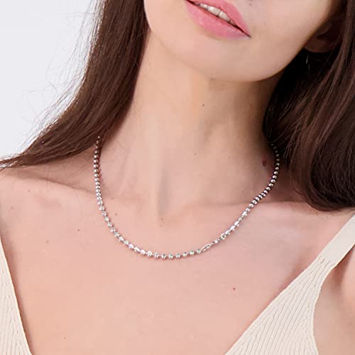 Pori Jewelers 925 Sterling Silver 3Mm, 4Mm, 5Mm Moon Cut Bead Chain Necklace - Made In Italy - Yellow, Silver, Rose (18, 4Mm, Silver) #TOP2