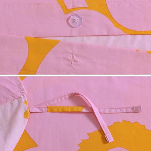 Image of MARIMEKKO - Queen Duvet Cover Set, Soft Cotton Bedding for Year Round Comfort, 3 Piece Floral Bed Set with Matching Pillowcases (Unikko Pink /Orange)